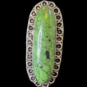 Apple Green Gaspeite Turquoise Long Stone Sterling Overly Ring Size 9